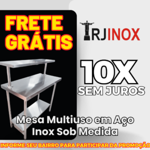 Mesa em aço inox com Prateleira Superior